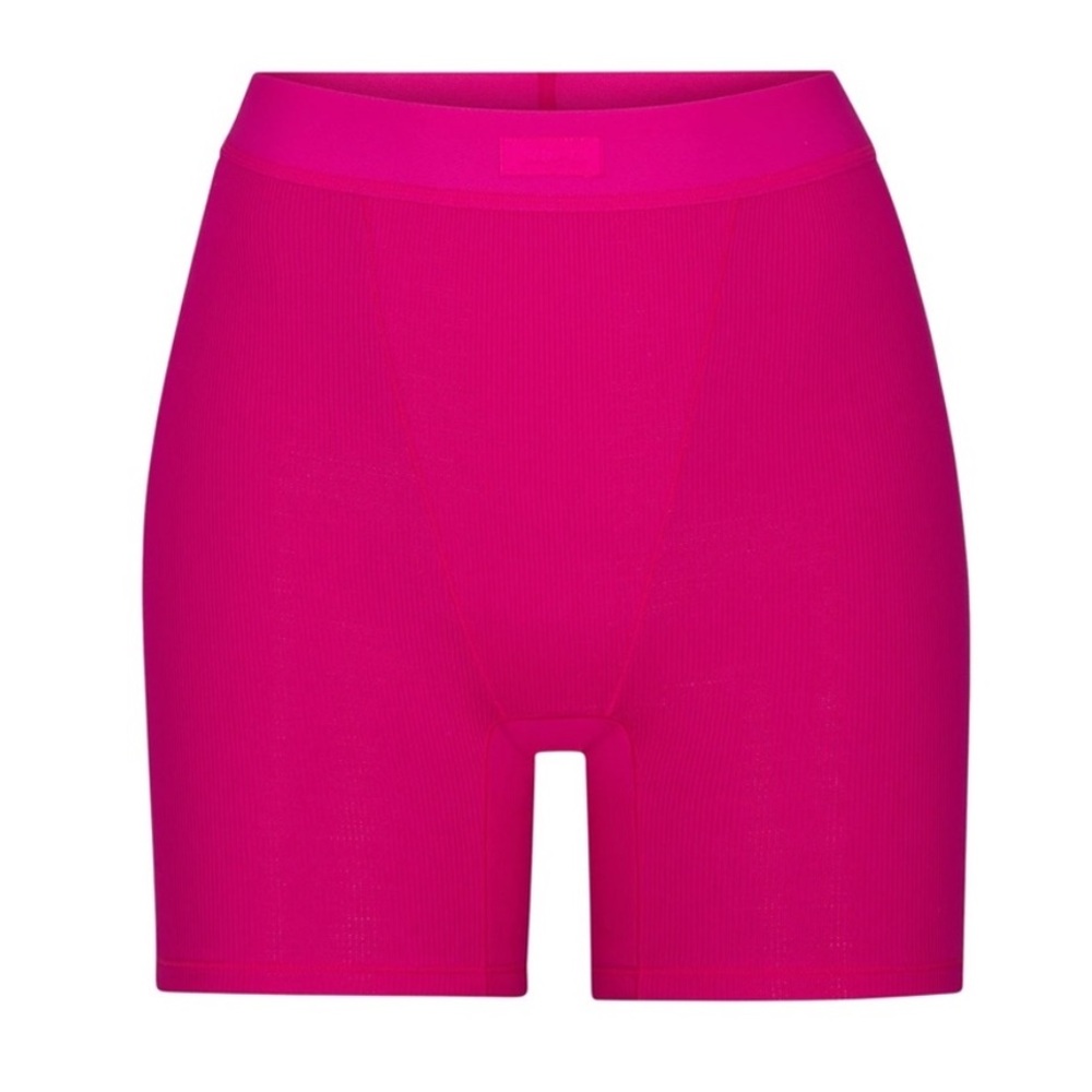 Skims Raspberry and Bone Cotton Rib Boxers - Picture 7 of 9